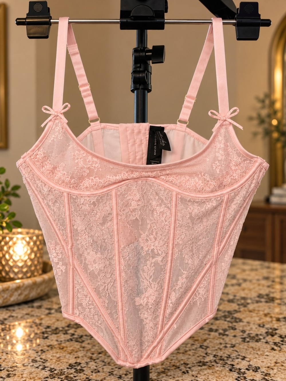 Frederick's Rosalind Satin & Lace Underwire Open Cup Corset - Light Pink
